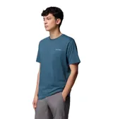 Remera Columbia North Cascades SS Tee de color azul, con manga corta y cuello redondo. Presenta el logo de la marca estampado en pequeño sobre el lado izquierdo del pecho.