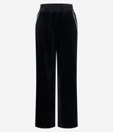 Pantalón deportivo de corte recto confeccionado en tejido de plush, con cintura elástica y detalle de piping lateral contrastante.