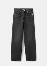 Jeans de corte recto y tiro medio, confeccionados en denim 100% algodón de color gris oscuro con efecto acid wash.