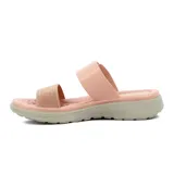 Sandalias de confort color rosa con dos tiras, una lisa con hebilla dorada y otra con glitter.