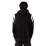 Canguro negro con capucha y mangas largas con franjas blancas.