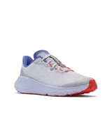 Championes de running Columbia modelo Konos Featherweight, color blanco con detalles en azul, gris y naranja. Presentan malla tejida transpirable, sistema de amortiguación Omni-MAX y suela con tecnología Omni-Grip para tracción en diversos terrenos.