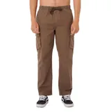 Pantalón cargo Rip Curl de corte relajado, color marrón, con cintura elástica con cordón de ajuste y bolsillos laterales con solapa en las piernas.