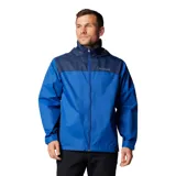 Campera impermeable Columbia Glennaker Lake Jkt con tecnología Omni-Shield, diseño bicolor en tonos azul y azul marino, con capucha plegable y cierre frontal.