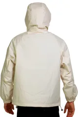 Campera rompevientos Lotto color amarillo flúor, con capucha ajustable, cierre frontal parcial, bolsillo tipo canguro con solapa y logo de la marca estampado en el pecho.