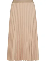 Falda midi plisada color beige con cintura elástica con logo de Tommy Hilfiger repetido.