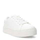 Championes blancos de cuero sintético con plataforma, acordonados.