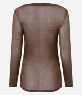 Blusa de manga larga con transparencia, confeccionada en viscosa y elastano. Presenta un diseño ajustado al cuerpo, cuello redondo y textura sutil, ideal para usar en capas.