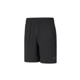 Short deportivo Puma color negro, de tejido ligero y corte holgado, con cintura elástica ajustable y logo estampado en la pierna.