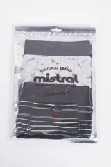 Pack de dos calzoncillos tipo bóxer con cintura elástica con logo. Uno de los modelos es gris claro con estampado de patinetas y el otro es negro con rayas horizontales blancas y grises.