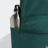 Mochila Adidas Adicolor color verde con logo de Adidas en color crema. Tiene un compartimento principal amplio, un bolsillo frontal con cierre y bolsillos laterales. Las correas son acolchadas y ajustables.