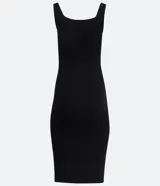 Vestido midi blanco acanalado, de algodón sostenible, con escote cuadrado y tirantes medios.