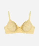 Soutien gris de encaje floral, sin copa y con aro. Breteles finos ajustables y cierre trasero.