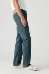 Pantalón de corte regular confeccionado en tejido de pana, con diseño de cinco bolsillos, cierre de bragueta y tiro bajo.