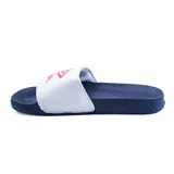Ojotas de baño Umbro del Club Nacional de Football, con base azul marino y banda superior blanca con el logo de la marca y el nombre del club en color rojo.
