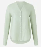 Camisa Marfinno de viscolino color verde menta, con escote en V, mangas largas y botonadura frontal.