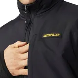 Campera Caterpillar de hombre, color negro, con cierre frontal, cuello alto y bolsillos laterales.