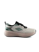 Championes de running Umbro modelo Cirov para hombre, en color beige con suela gruesa en tono tostado y detalles en verde y negro.