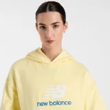 Canguro amarillo de algodón con capucha, mangas largas, dobladillo y puños acanalados, bolsillo tipo canguro y logo estampado en gamuza.