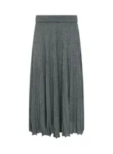Falda midi plisada de lurex plateado, con cintura elastizada.