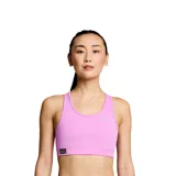 Top deportivo Saucony Fortify color lila, con tirantes cruzados en la espalda y logo reflectante en el frente.