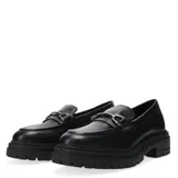 Mocasines Bottero Napoli de cuero color negro, con detalle de hebilla metálica plateada y suela track.