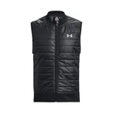 Chaleco Under Armour acolchado de color negro, con cierre frontal completo, cuello alto y bolsillos laterales con cierre. Cuenta con tecnología UA Storm que repele el agua y aislamiento térmico ligero.