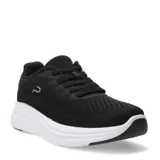 Championes deportivos de mujer con capellada de tejido knit negro y suela blanca de plataforma con diseño ergonómico.