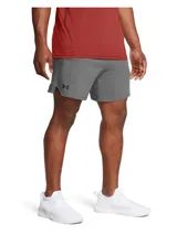 Short deportivo Under Armour de la línea Vanish, color gris, con diseño ultraligero y transpirable. Cuenta con paneles de malla para ventilación estratégica, bolsillos laterales abiertos y cintura elástica.