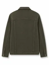 Campera de jean clásica en color azul, con cierre frontal de botones metálicos, dos bolsillos con solapa en el pecho y dos bolsillos laterales. Presenta costuras reforzadas y puños abotonados.