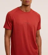 Remera deportiva color ladrillo con estampa cuadriculada y textura. Confeccionada con tecnología dry, cuello redondo y manga corta. Corte regular.