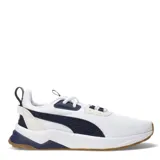 Championes urbanos Puma modelo Anzarun 2.0 Formstrip, color negro con detalles en blanco. Presentan una capellada de malla transpirable, suela de goma con entresuela de espuma para mayor amortiguación y el icónico diseño Formstrip en los laterales.
