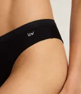 Pack de dos bombachas bikini de viscosa, una negra y otra gris jaspeado, con cintura elástica y detalle de puntilla.