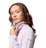 Buzo polar Columbia modelo Glacial IV, color lila, con diseño de media cremallera y cuello alto. Confeccionado en tejido micropolar ultraligero y elástico.