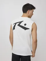 Musculosa de algodón color blanco, con corte holgado, cuello redondo y logo de la marca estampado en el pecho.