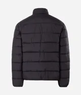 Campera puffer Marfinno de microfibra color marrón, con cuello alto, cierre frontal de cremallera y diseño acolchado horizontal.