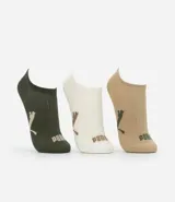 Pack de tres pares de medias invisibles Puma, color blanco con logo de la marca en negro en la puntera y el lateral.