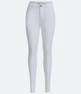 Pantalón de mujer blanco, de corte skinny, confeccionado en sarga de algodón.