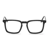 Lentes de lectura con armazón cuadrado de acetato en color negro brillante.