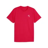 Remera deportiva Puma color rojo neón, de manga corta y cuello redondo, con pequeño logo de la marca estampado en blanco en el pecho.