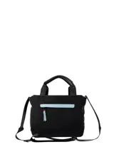 Cartera tipo tote de Hush Puppies en color negro, confeccionada en poliéster reciclado. Cuenta con doble asa de mano con detalle de marca, correa ajustable y desmontable para usar cruzada, compartimento principal con cierre de cordón, bolsillo interior con cierre y bolsillo trasero.