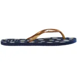 Sandalias Havaianas modelo Fantasia Style II, color azul marino con estampado floreado de margaritas blancas y tiras finas doradas.