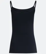 Musculosa negra de tirantes finos, confeccionada en poliamida y elastano.