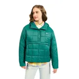 Campera Billabong Ride Puffer Anorak color verde esmeralda, con capucha, cierre parcial con botones a presión y bolsillo tipo canguro con cierre.