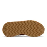 Championes urbanos New Balance modelo MS237HR1, con capellada de malla color verde azulado, superposiciones de gamuza color beige y marrón, detalles en burdeos y negro, logo "N" en blanco y suela texturizada color crema.