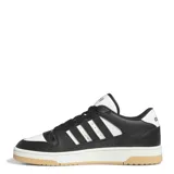 Championes Adidas Break Start de corte bajo, color negro y blanco, con las tres franjas características de Adidas en blanco sobre el lateral negro. Presentan puntera perforada y suela de goma color goma natural.