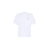 Remera blanca de manga corta Axel Arigato modelo Soren, con cuello redondo y pequeño estampado en tono celeste en el pecho.