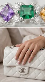 Anillo de plata 925 tipo medio sin fin, con diseño de circonias cuadradas y redondas en diversos colores engastadas en una estructura de plata.