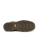 Bota tipo Chelsea de Caterpillar, confeccionada en cuero envejecido color marrón oscuro. Presenta paneles laterales elásticos, tirador en la parte superior y suela de goma dentada para mayor tracción.