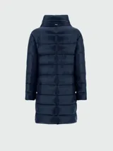 Campera puffer Herno modelo Dora de corte recto, confeccionada en nylon ultraligero color caqui, con cuello alto envolvente, cierre frontal oculto y bolsillos laterales.